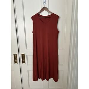 Eileen Fisher Stretch Midi Shift Dress Womens Size Medium Burnt Orange Classic